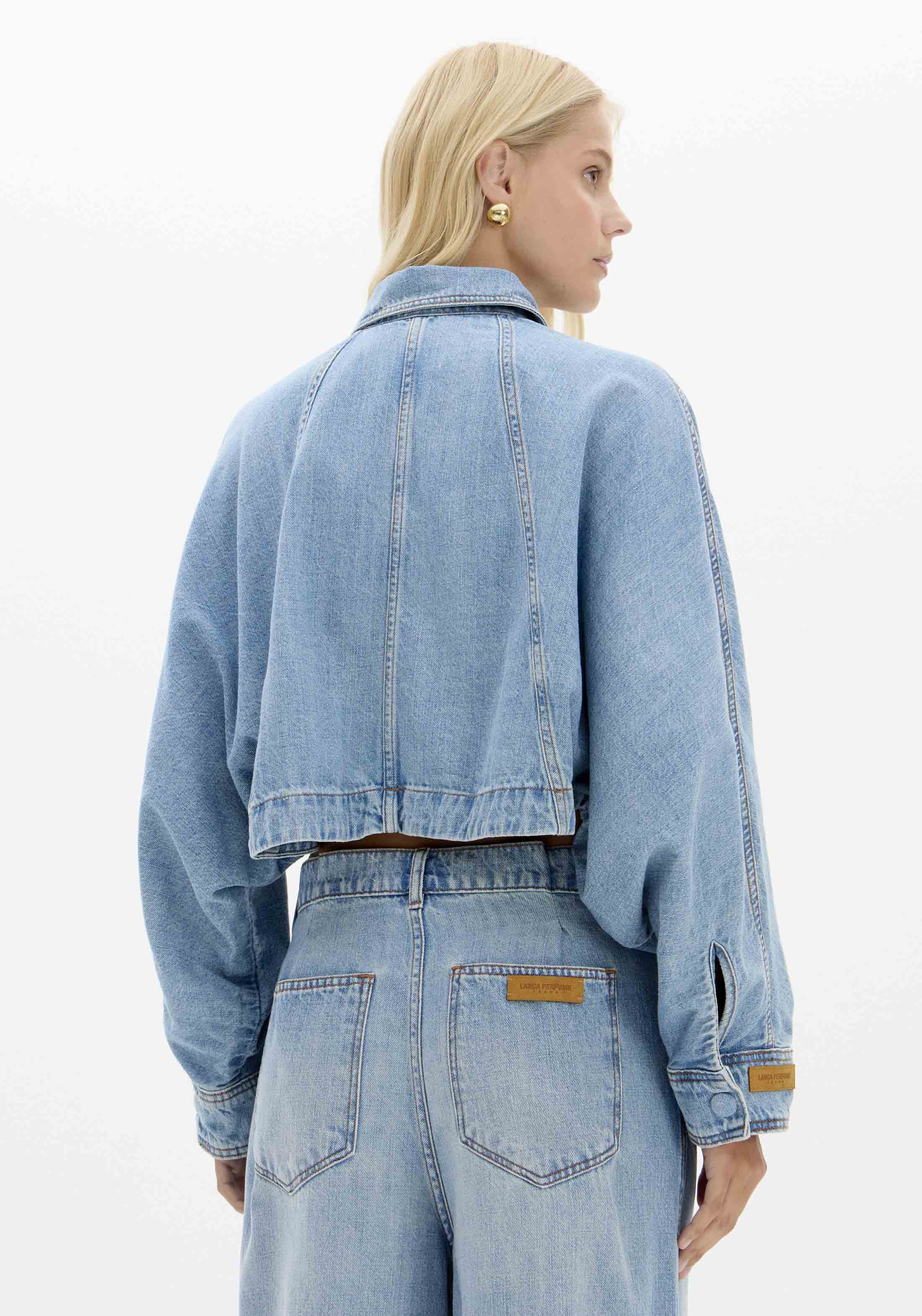 Camisa Cropped Jeans Manga Comprida Lança Perfume