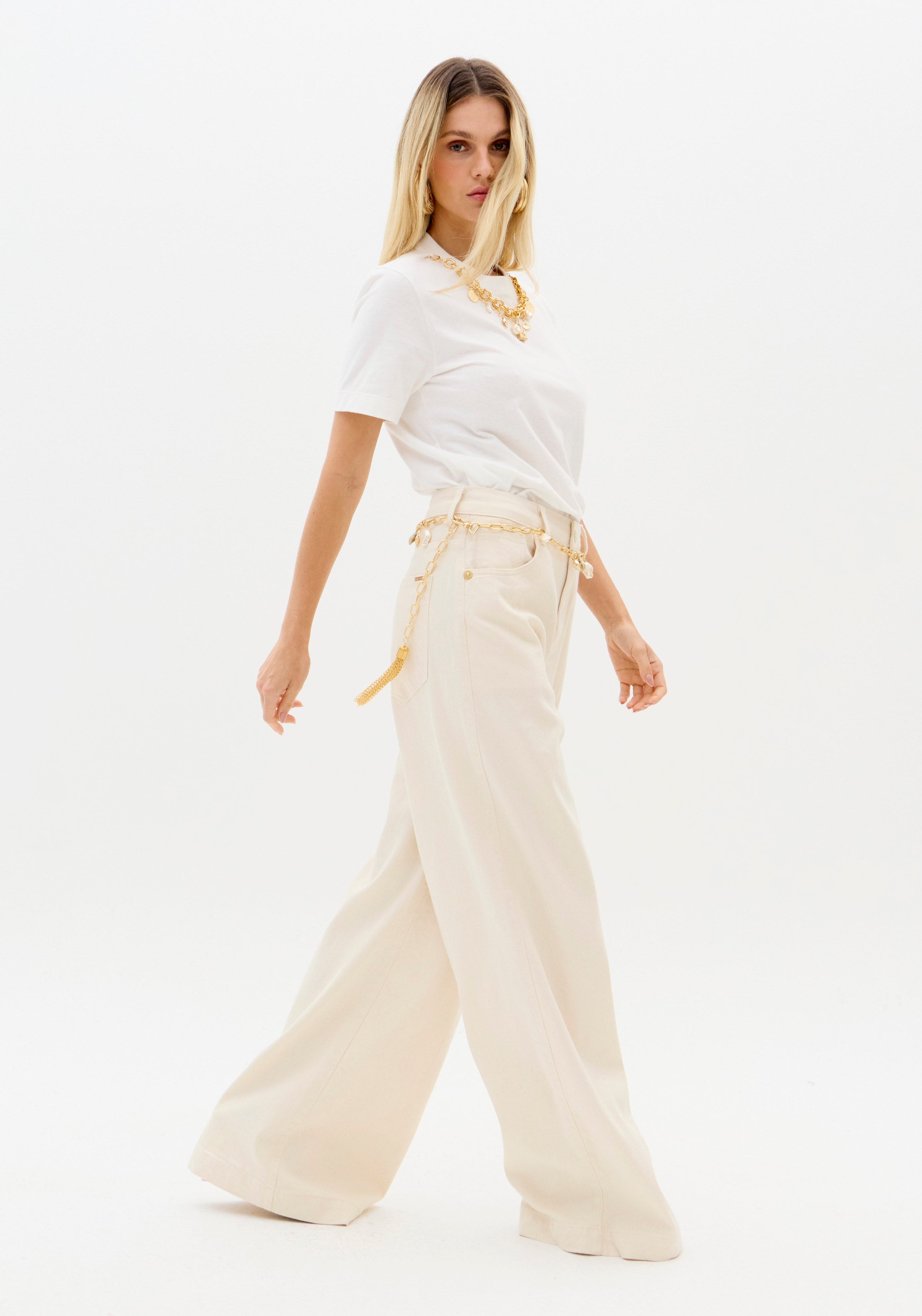 Bege High-Rise Twill Trousers Lança Perfume
