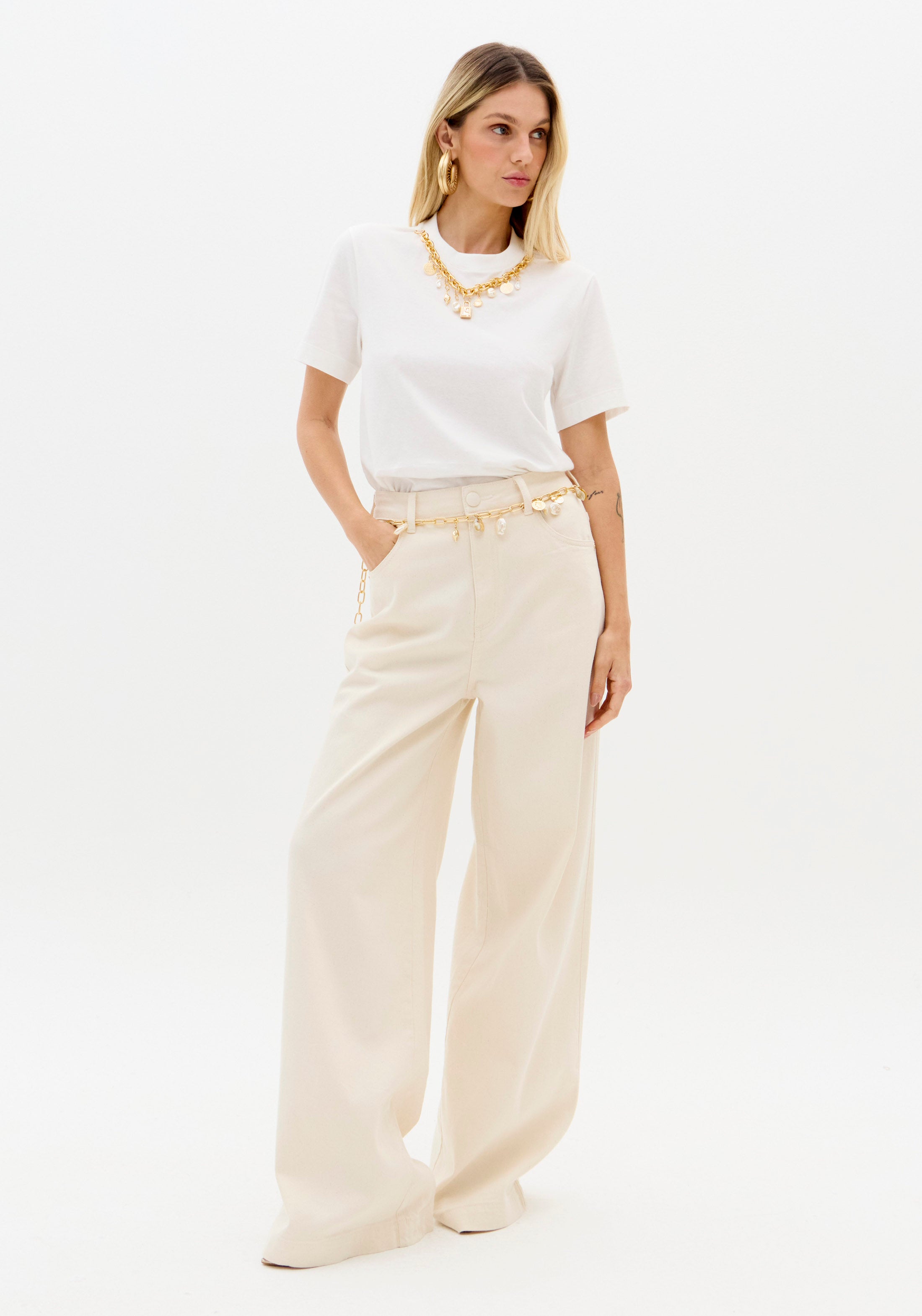Bege High-Rise Twill Trousers Lança Perfume