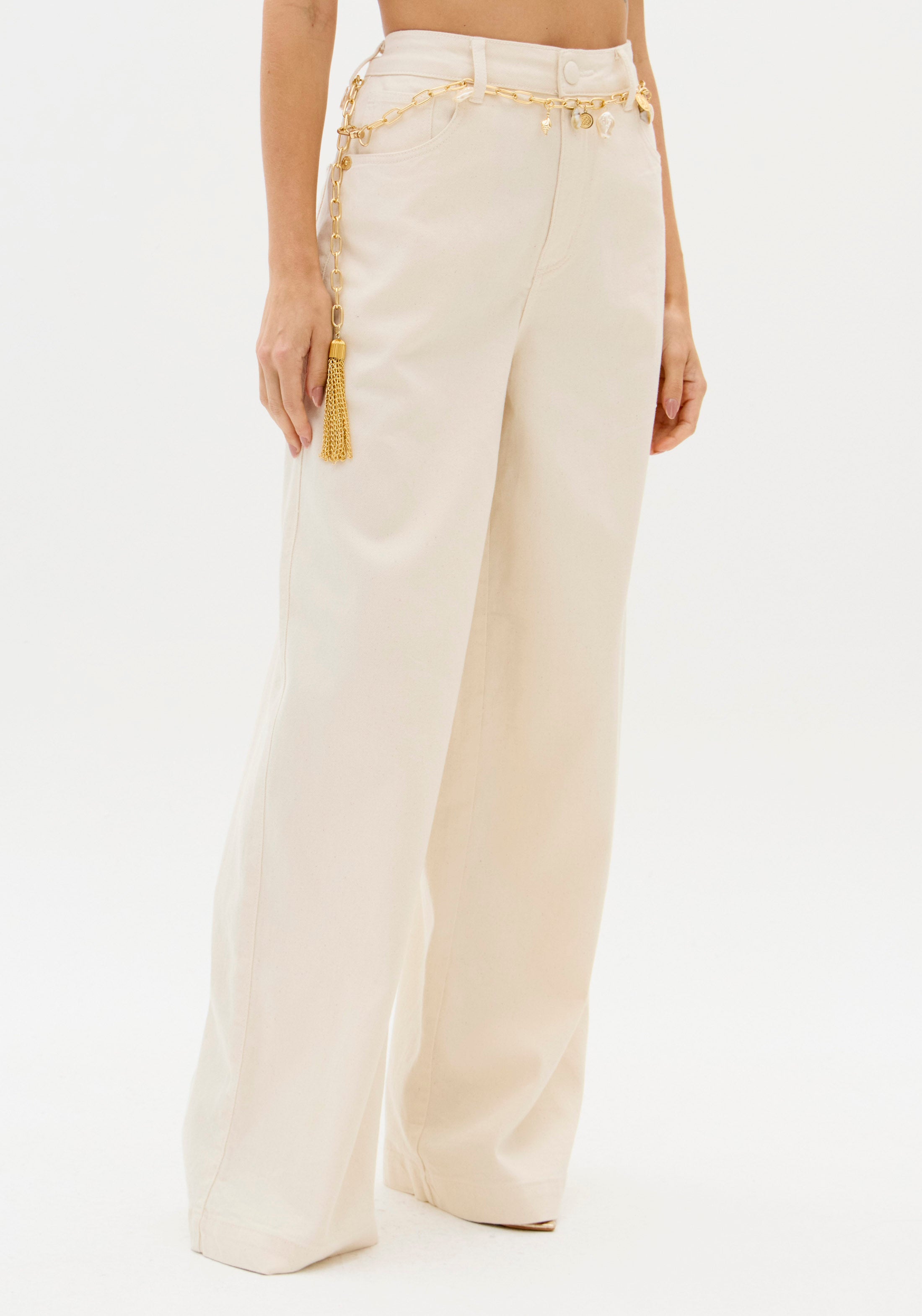 Bege High-Rise Twill Trousers Lança Perfume