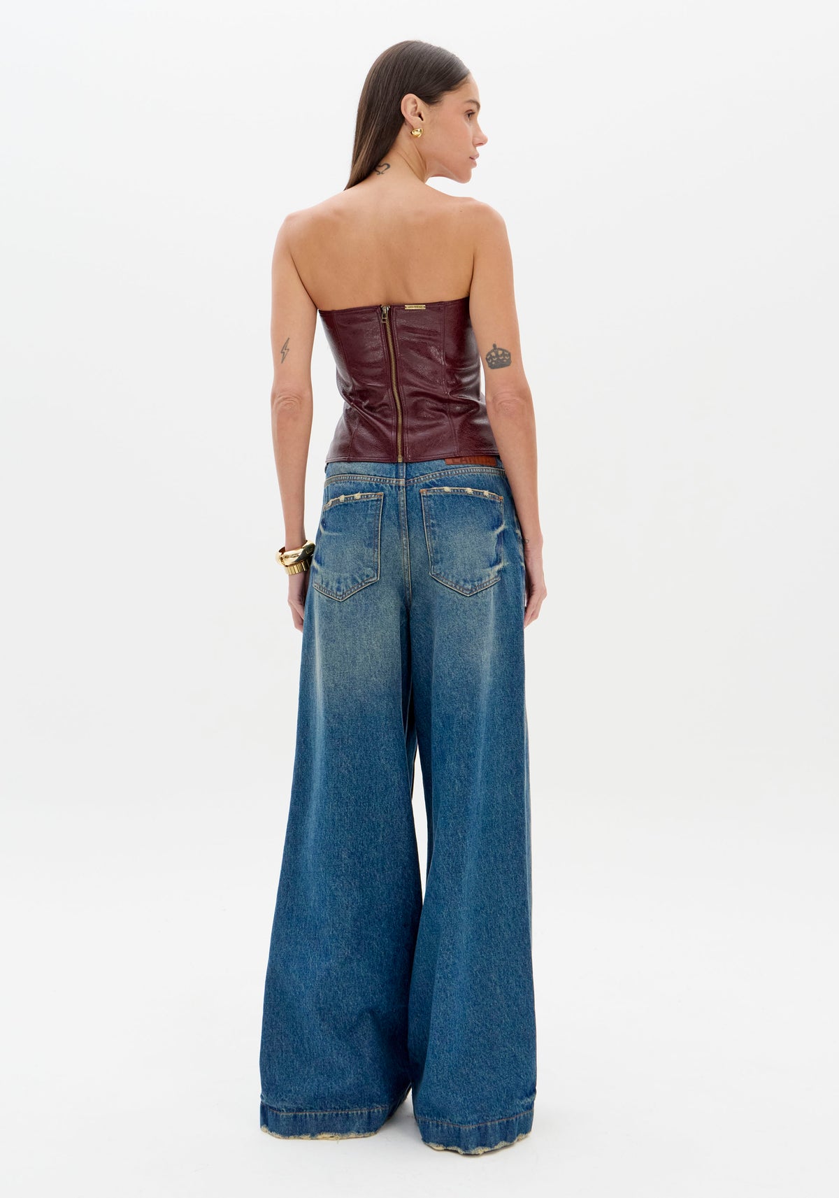 Wide-Leg Denim Trousers with Button Hem Lança Perfume