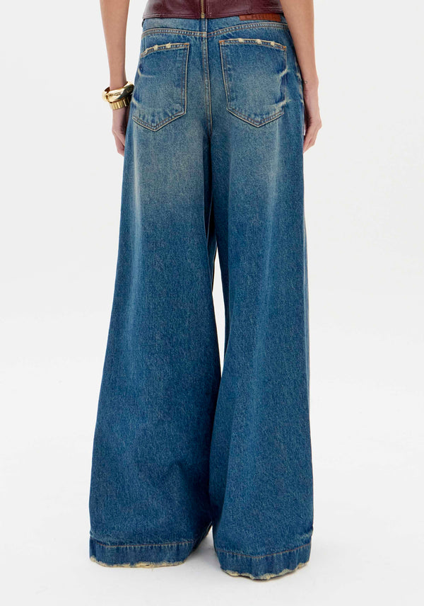 Wide-Leg Denim Trousers with Button Hem Lança Perfume