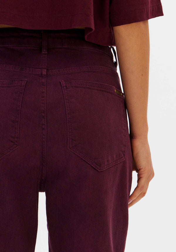 Burgundy Twill Wide-Leg Mid-Rise Trousers Lança Perfume
