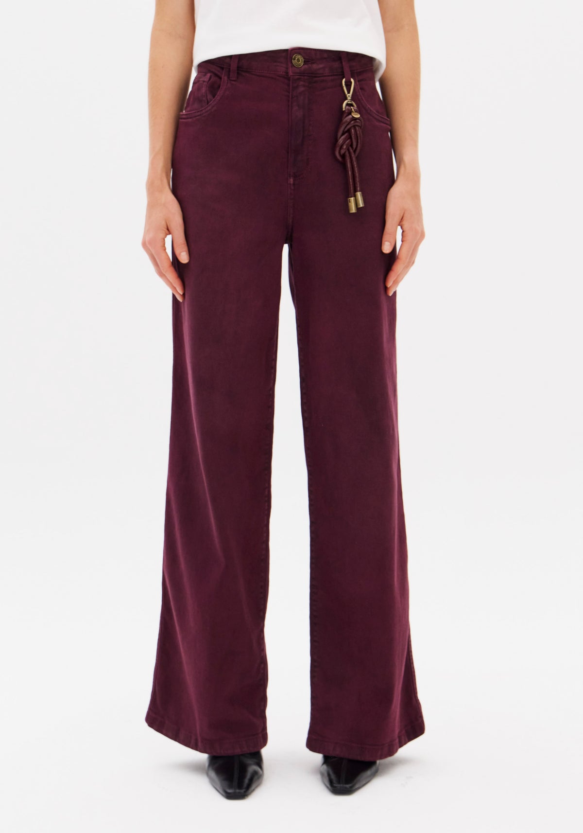 Burgundy Twill Wide-Leg Mid-Rise Trousers Lança Perfume