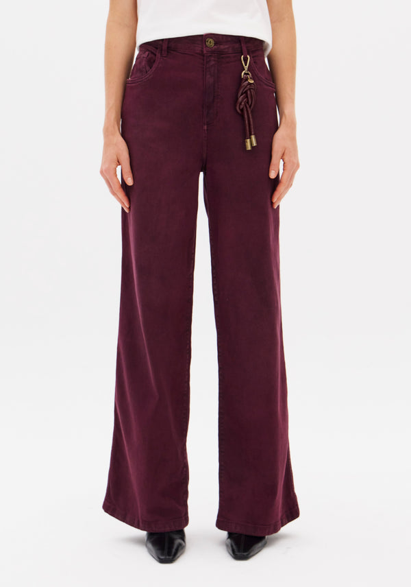 Burgundy Twill Wide-Leg Mid-Rise Trousers Lança Perfume