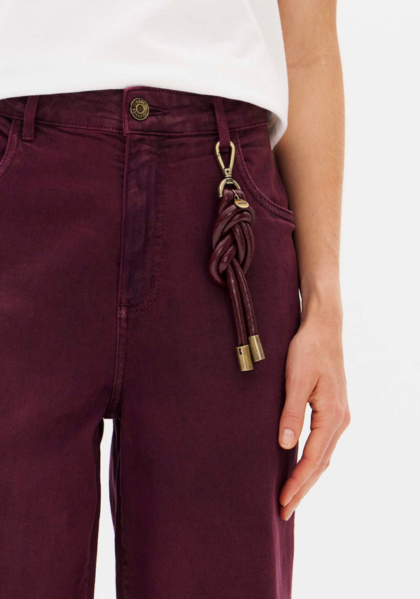 Burgundy Twill Wide-Leg Mid-Rise Trousers Lança Perfume