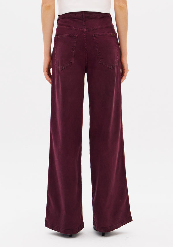 Burgundy Twill Wide-Leg Mid-Rise Trousers Lança Perfume