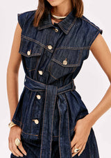 Longline Denim Waistcoat with Buttons Lança Perfume