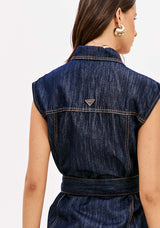 Longline Denim Waistcoat with Buttons Lança Perfume