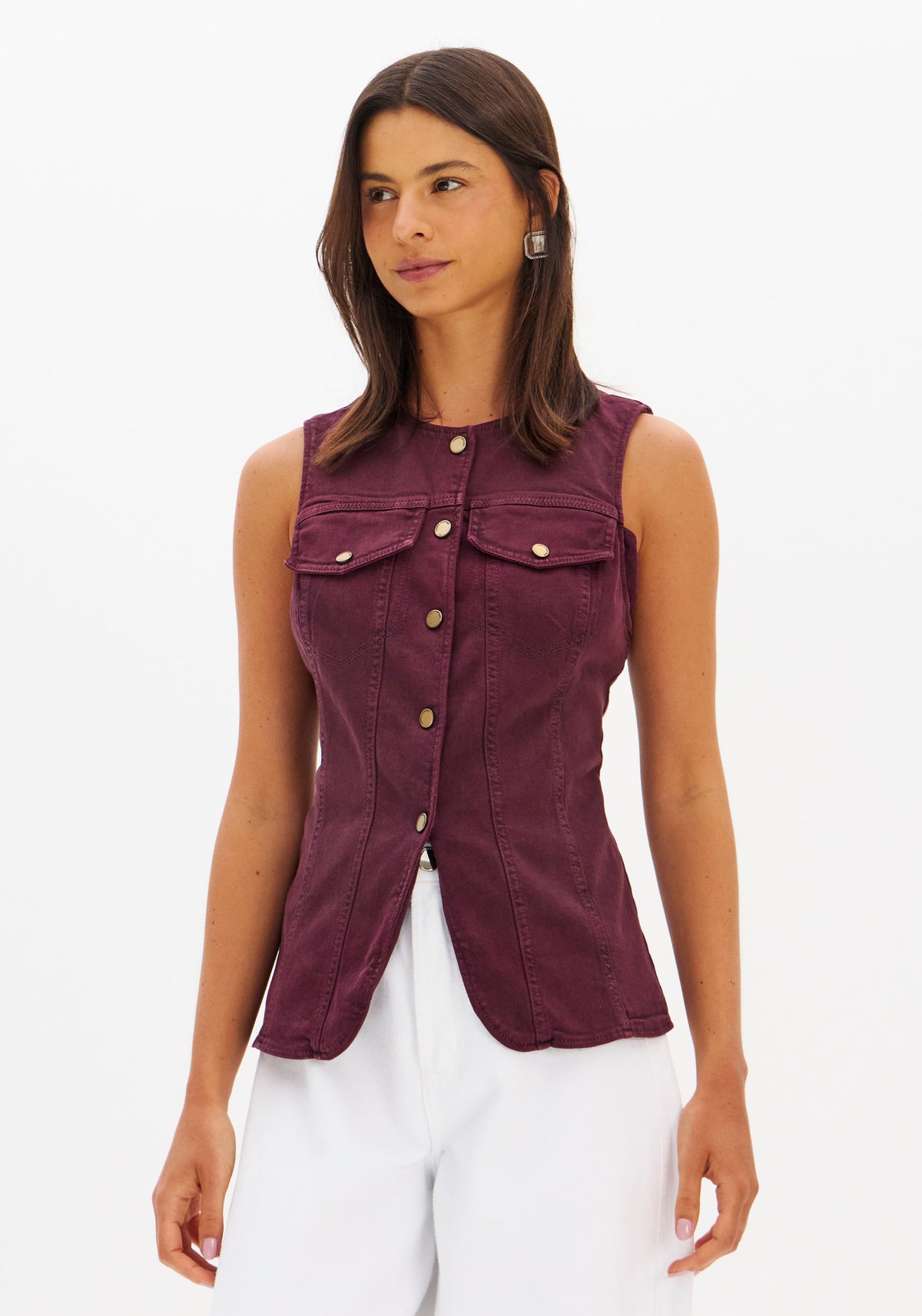 Longline Burgundy Twill Waistcoat Lança Perfume