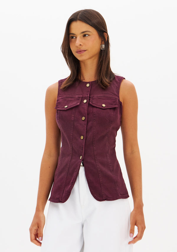 Longline Burgundy Twill Waistcoat Lança Perfume