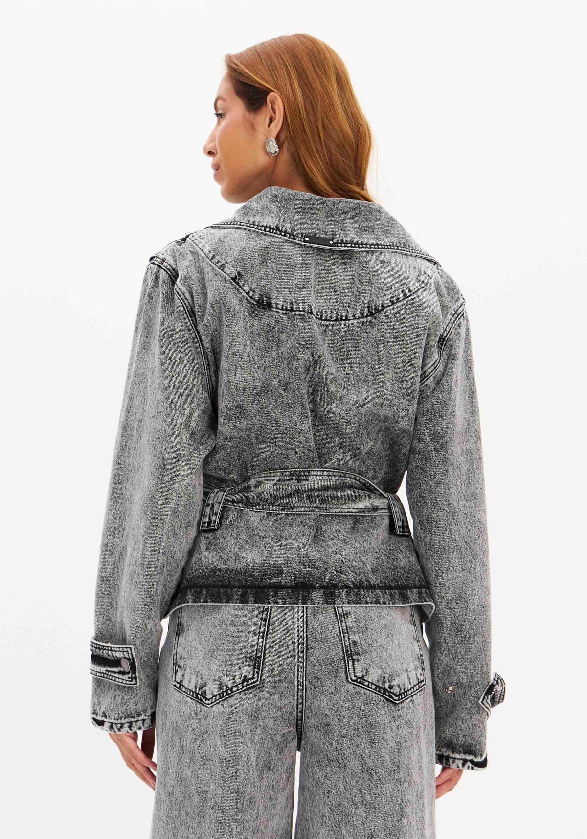 Oversized Washed Denim Jacket with Side Stripe Lança Perfume