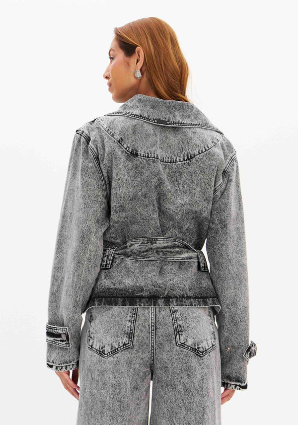 Oversized Washed Denim Jacket with Side Stripe Lança Perfume