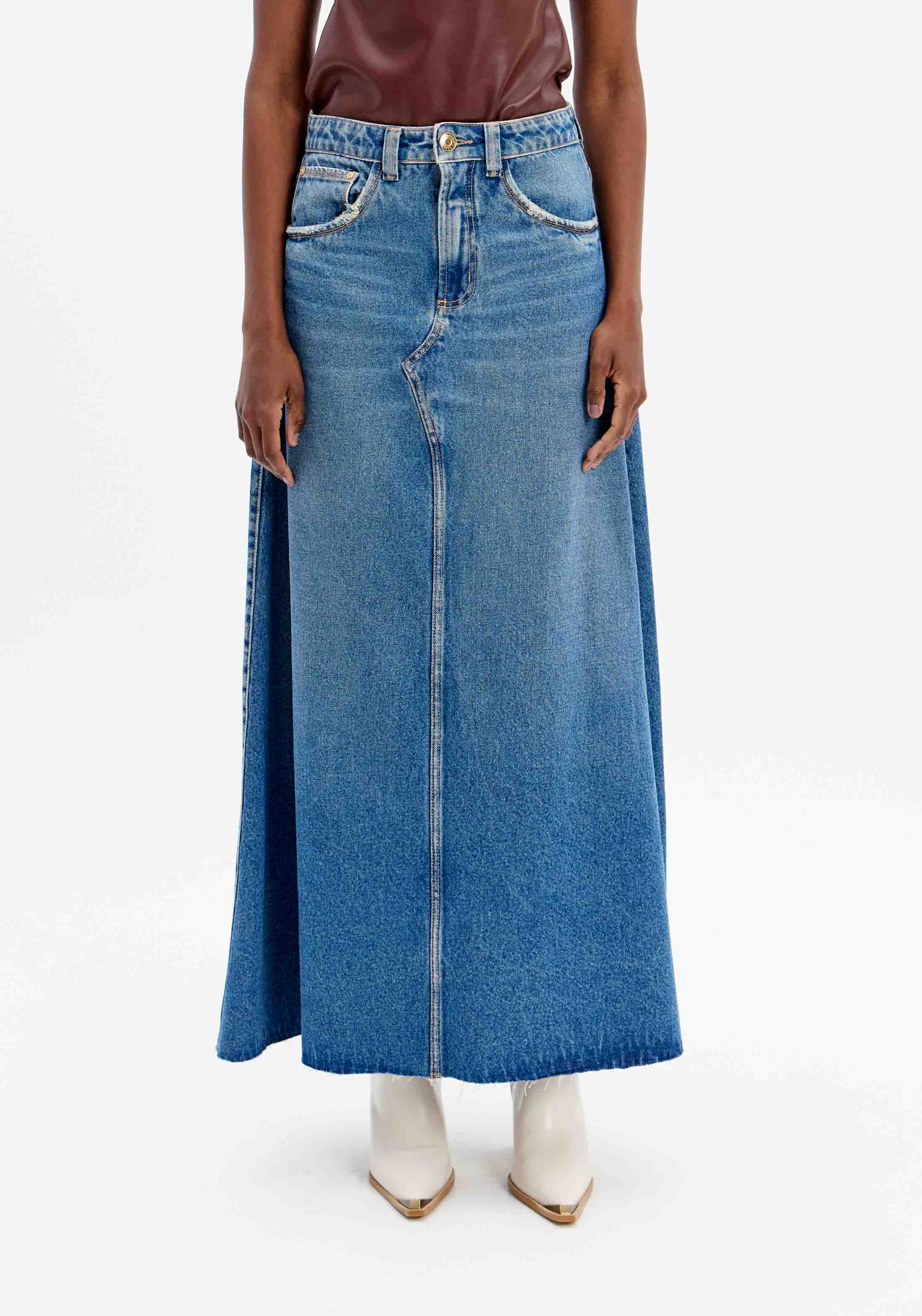 High-Waisted Flared Long Denim Skirt Lança Perfume