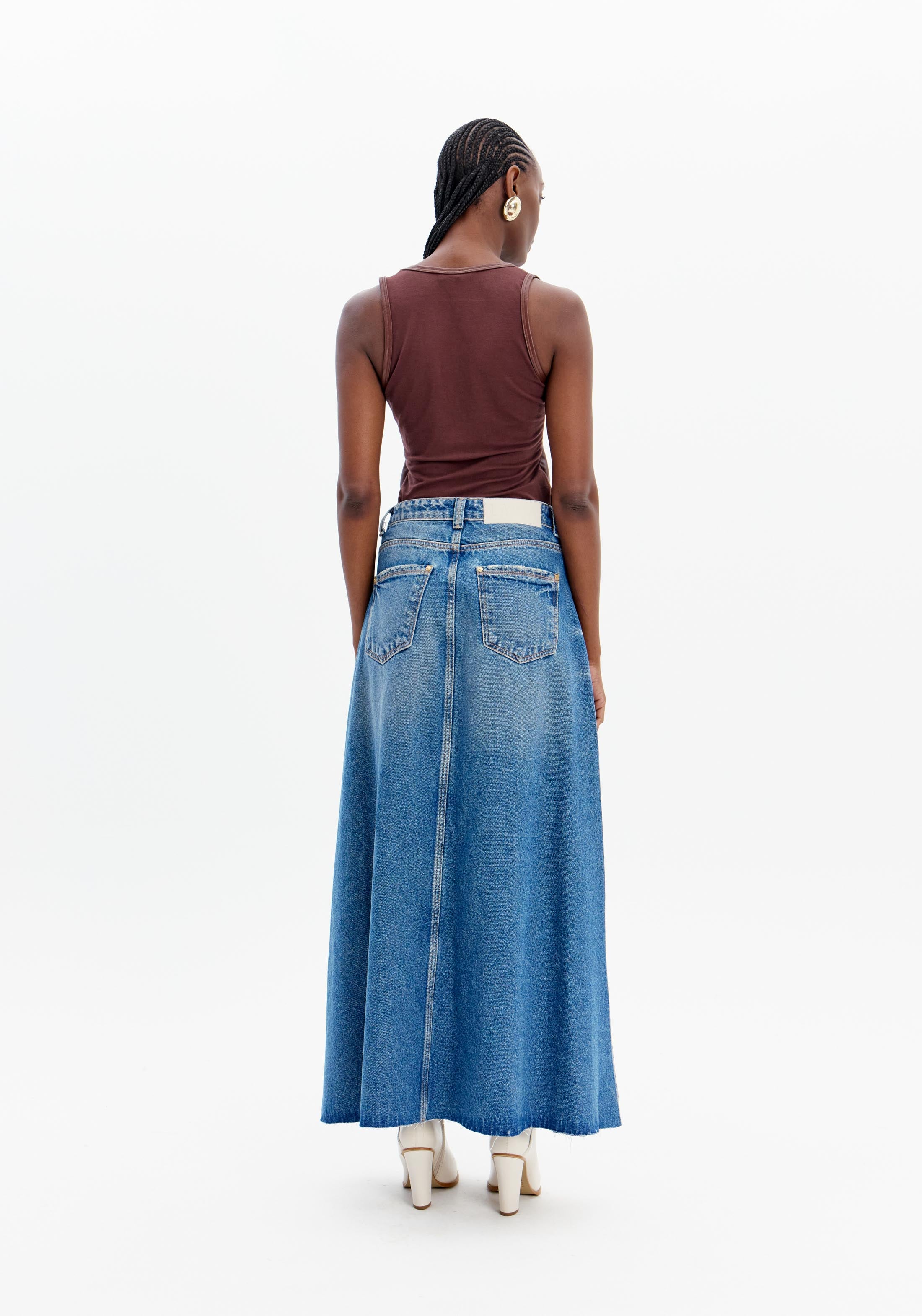 High-Waisted Flared Long Denim Skirt Lança Perfume