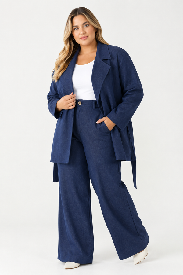 Blue High-Waist Straight-Leg Denim-Look Trousers Quattro Venti