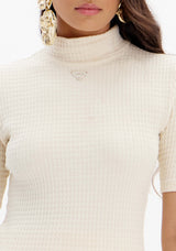 Short-Sleeve Knit Top with High Neck Lança Perfume