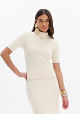 Short-Sleeve Knit Top with High Neck Lança Perfume