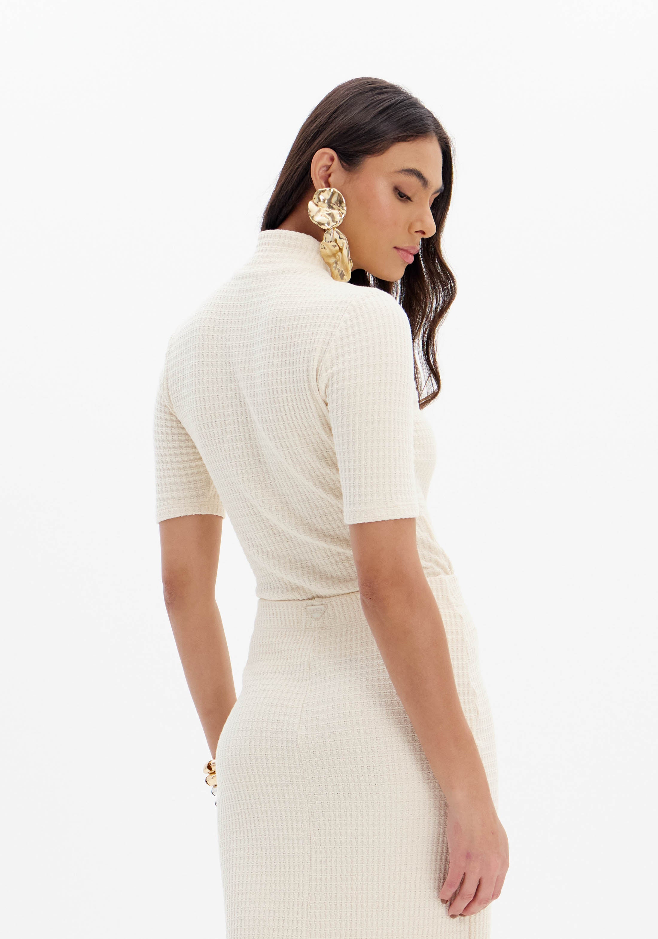 Short-Sleeve Knit Top with High Neck Lança Perfume