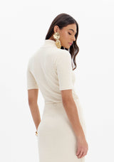 Short-Sleeve Knit Top with High Neck Lança Perfume