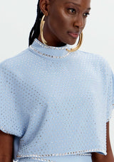 Short Sleeve Top with High Neck and Crystal Details Lança Perfume