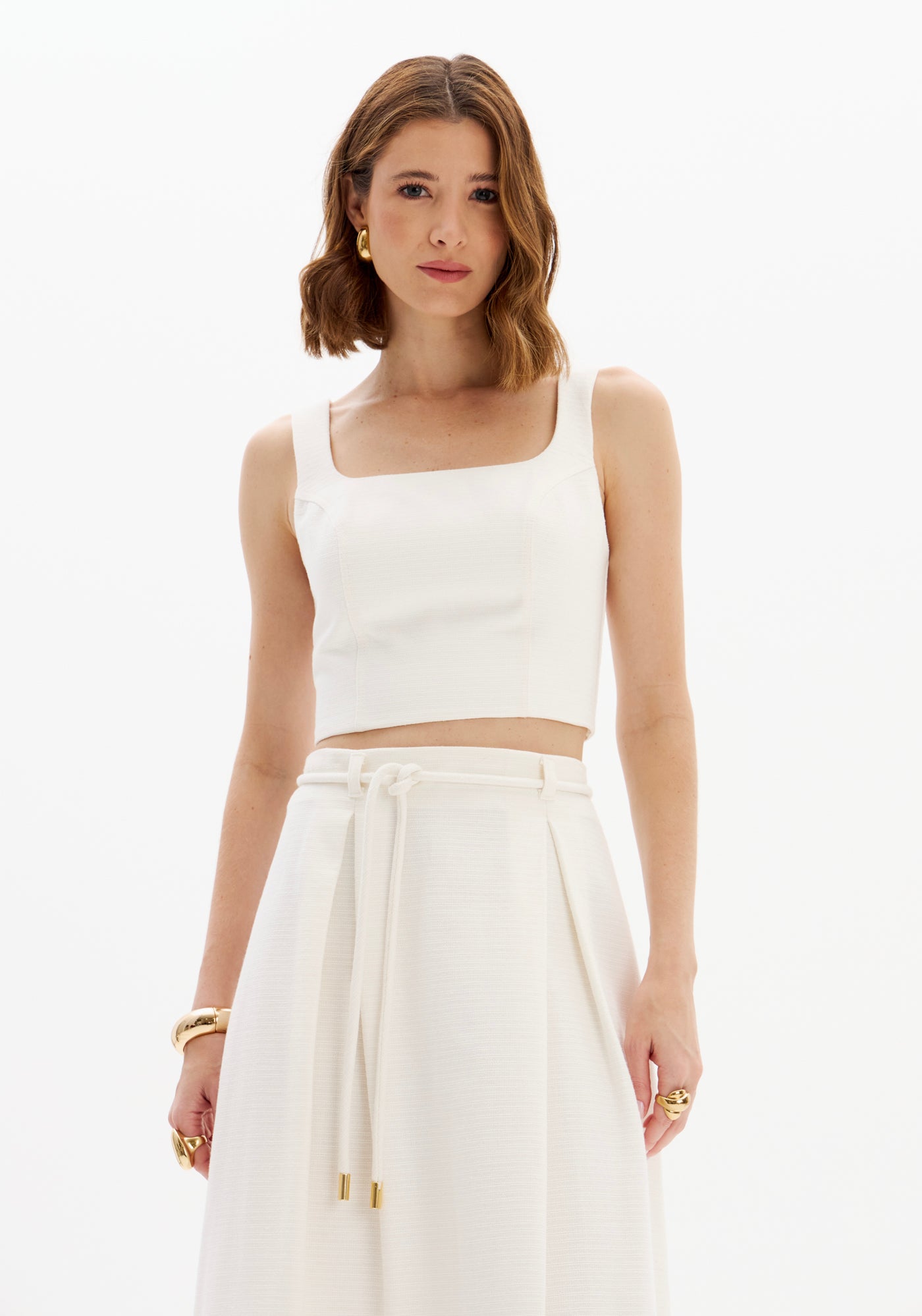 Blusa Cropped Texturizada com Decote Quadrado Lança Perfume