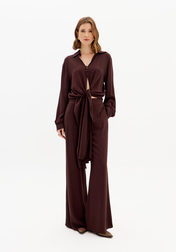 Long Sleeve Blouse with Tie Front and Buttons Lança Perfume