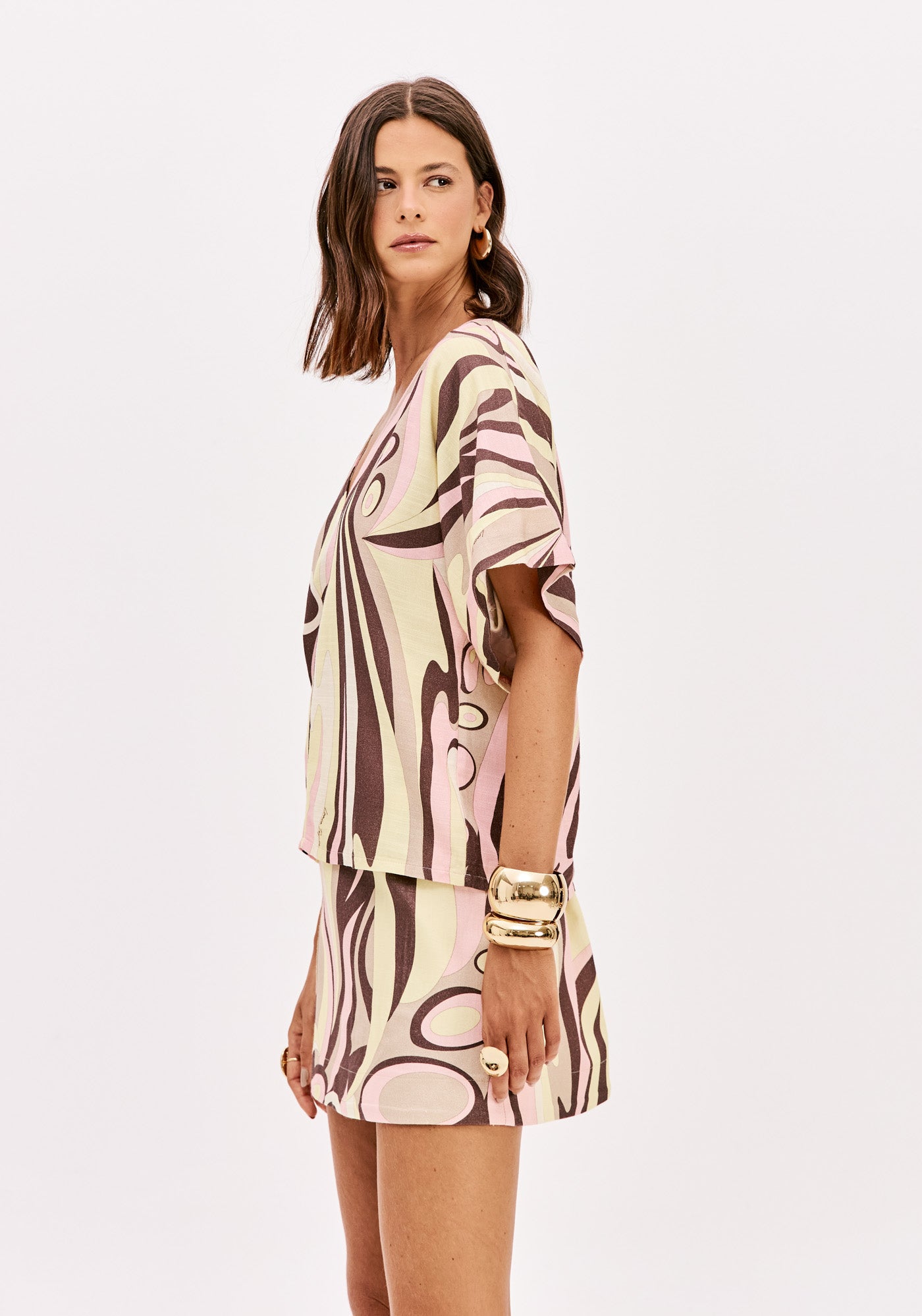 Blusa Estampada Decote V Lança Perfume
