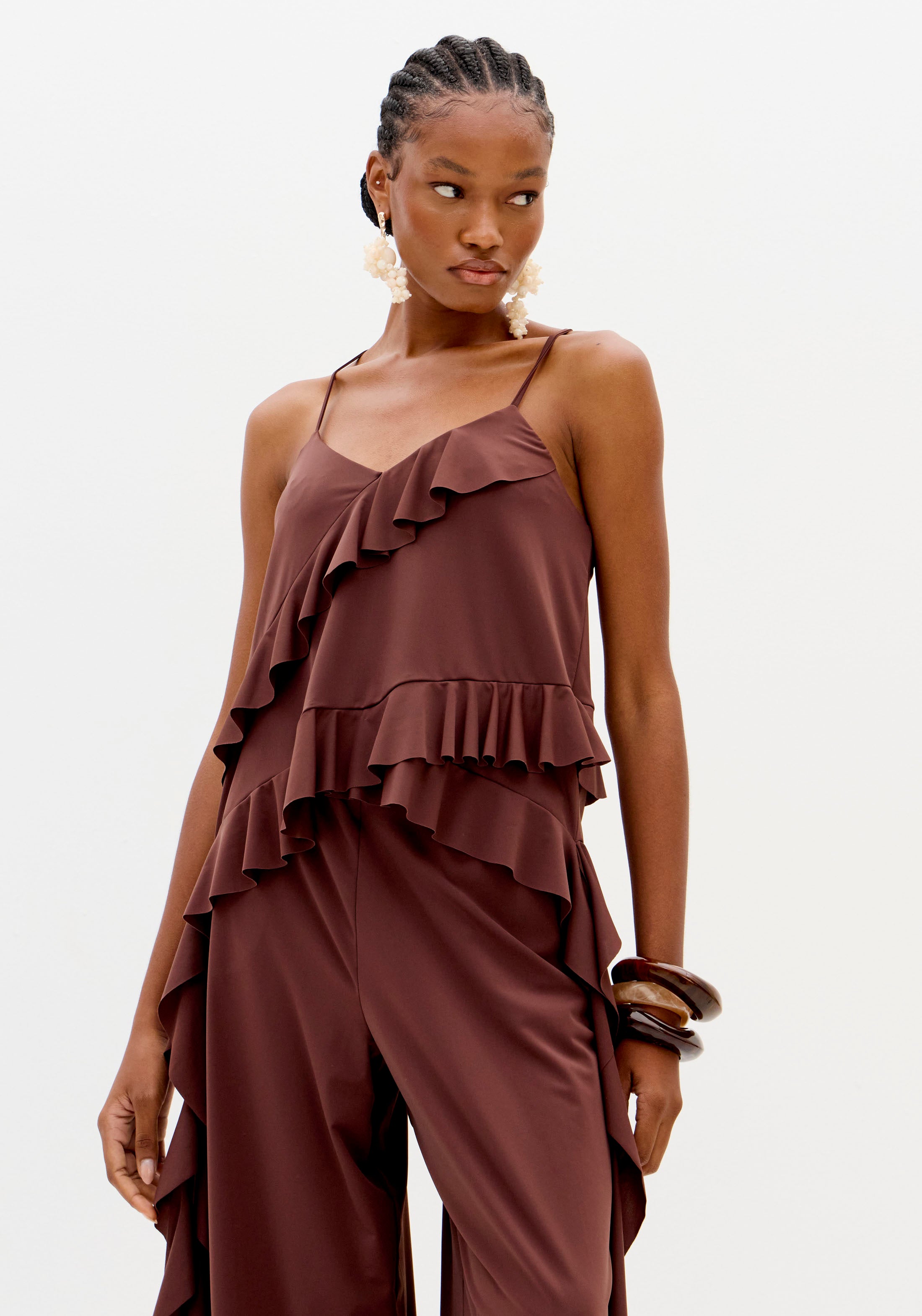 Cascading Asymmetrical Ruffle Cami Top Lança Perfume