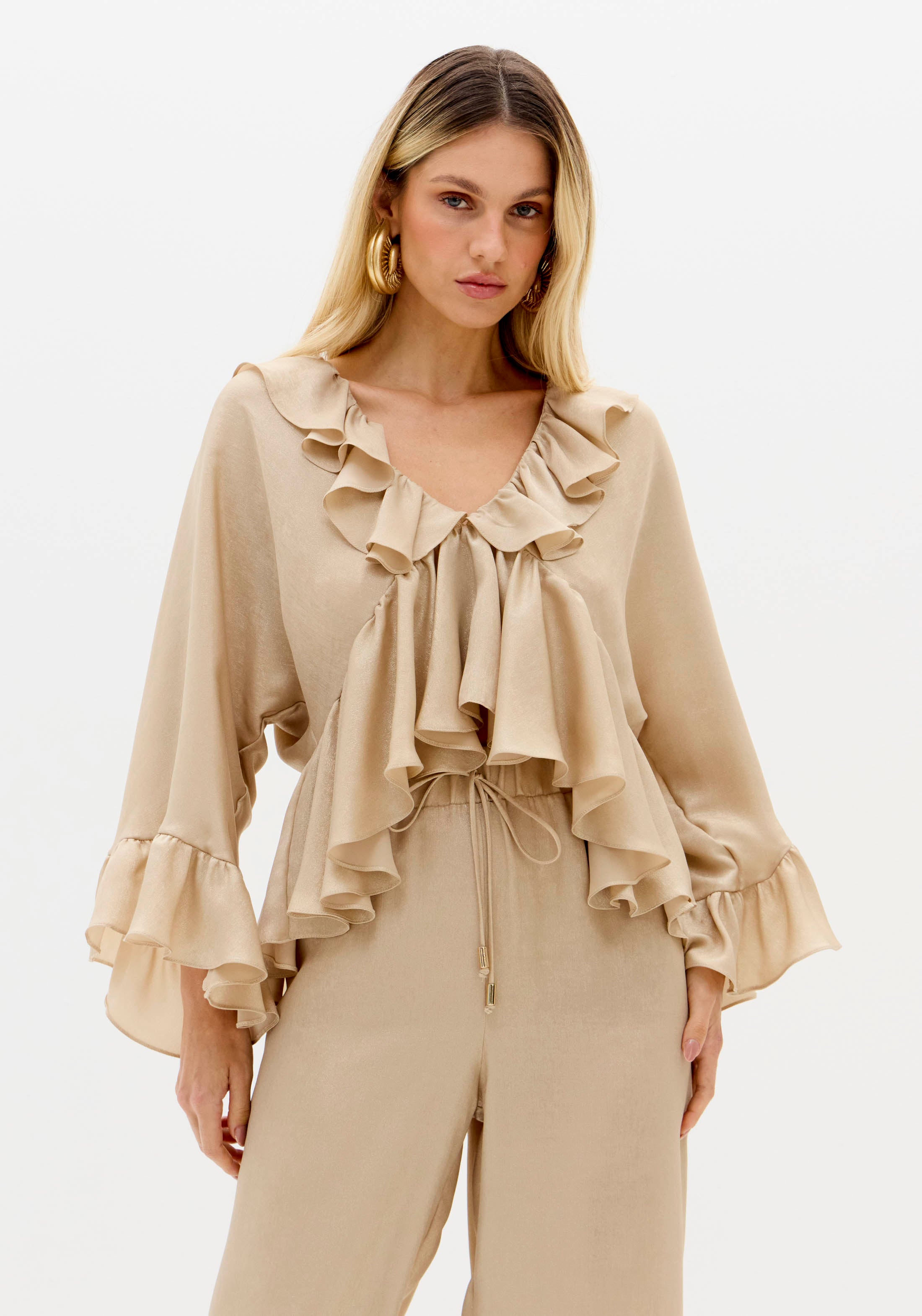 Golden Shimmer Batwing Blouse Lança Perfume