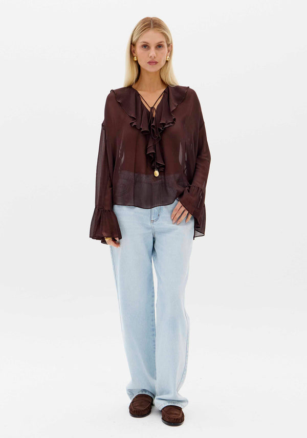 Sheer Flowy Chiffon Boho Blouse Lança Perfume