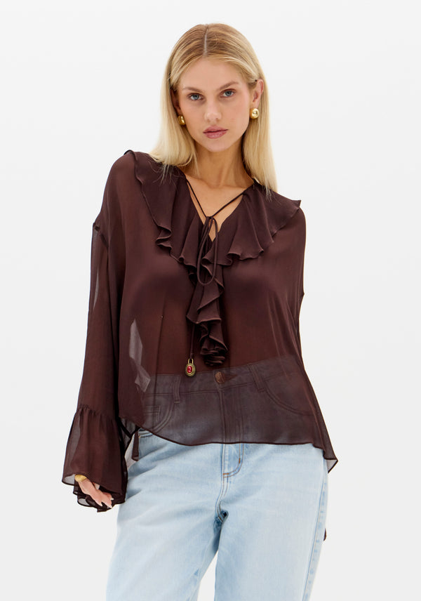 Sheer Flowy Chiffon Boho Blouse Lança Perfume