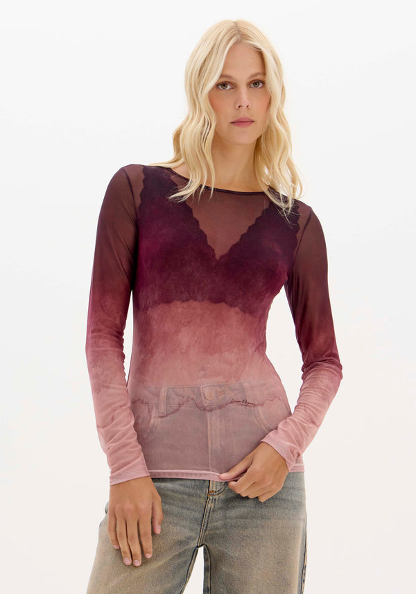 Printed Long Sleeve Tulle Blouse Lança Perfume