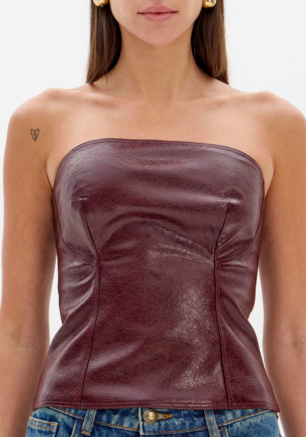 Straight-Neck PU Corset Top Lança Perfume