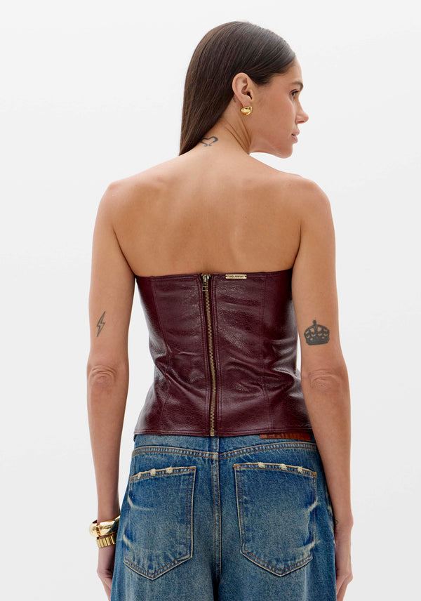 Straight-Neck PU Corset Top Lança Perfume