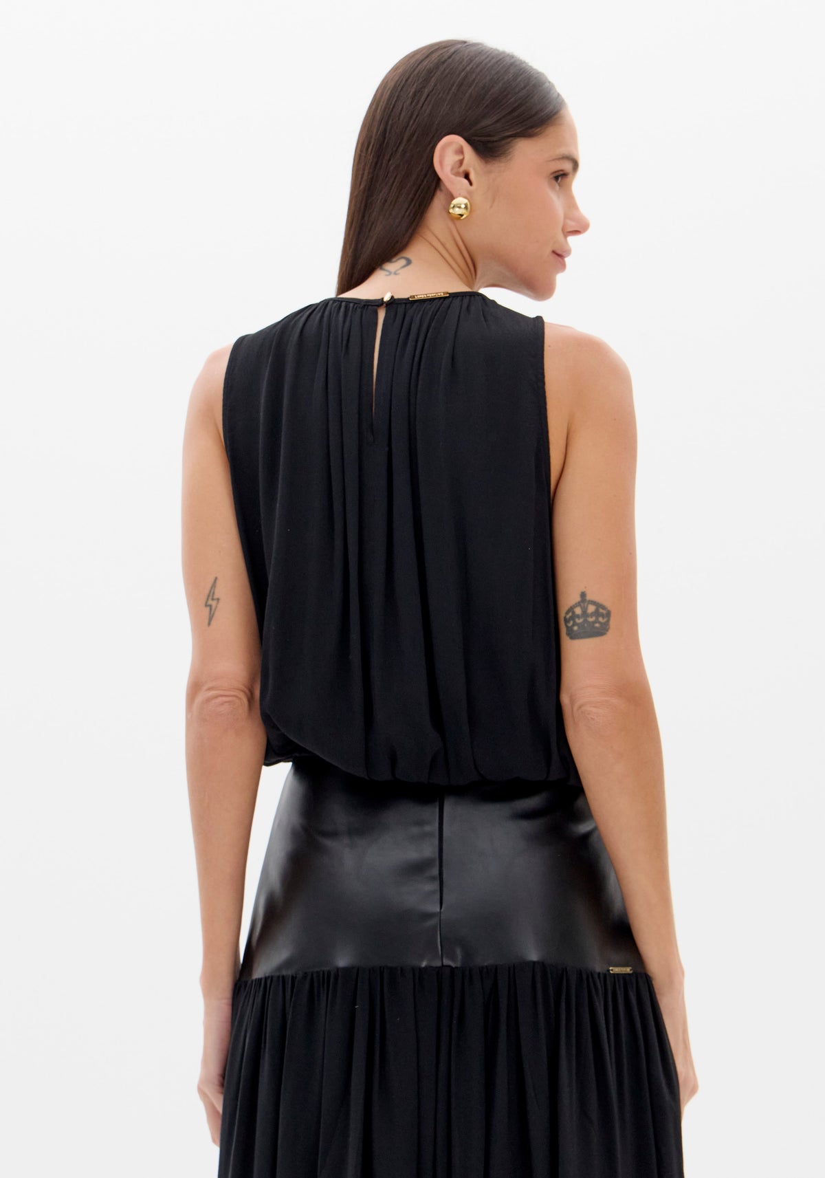 Black Sleeveless Ruched Blouse Lança Perfume