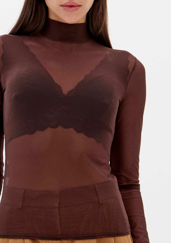 Sheer High-Neck Long Sleeve Top Lança Perfume