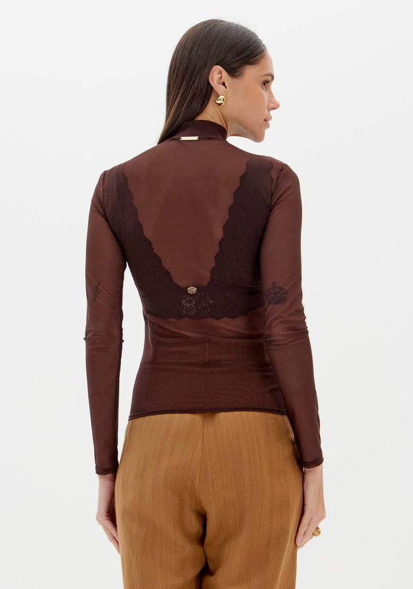 Sheer High-Neck Long Sleeve Top Lança Perfume
