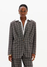 Grey 2-in-1 Double-Breasted Check Blazer with Attached Shirt Lança Perfume