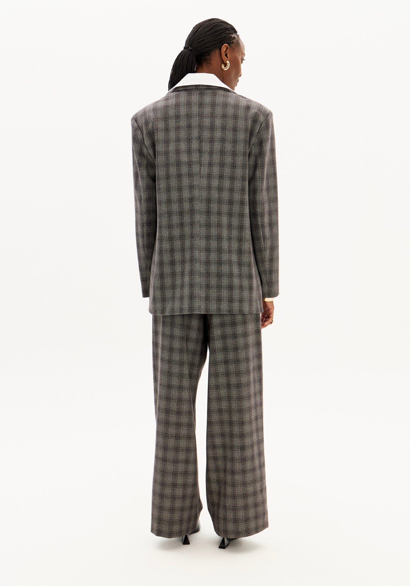 Grey 2-in-1 Double-Breasted Check Blazer with Attached Shirt Lança Perfume