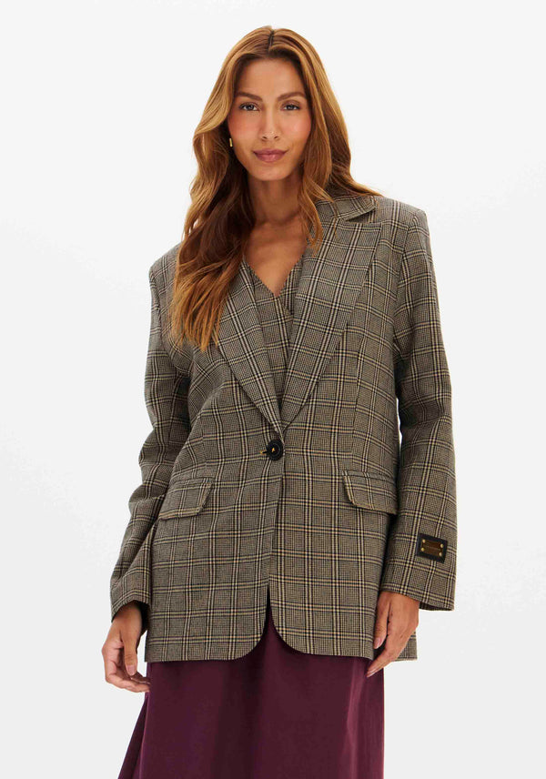 Longline Oversized Gingham Checked Blazer Lança Perfume