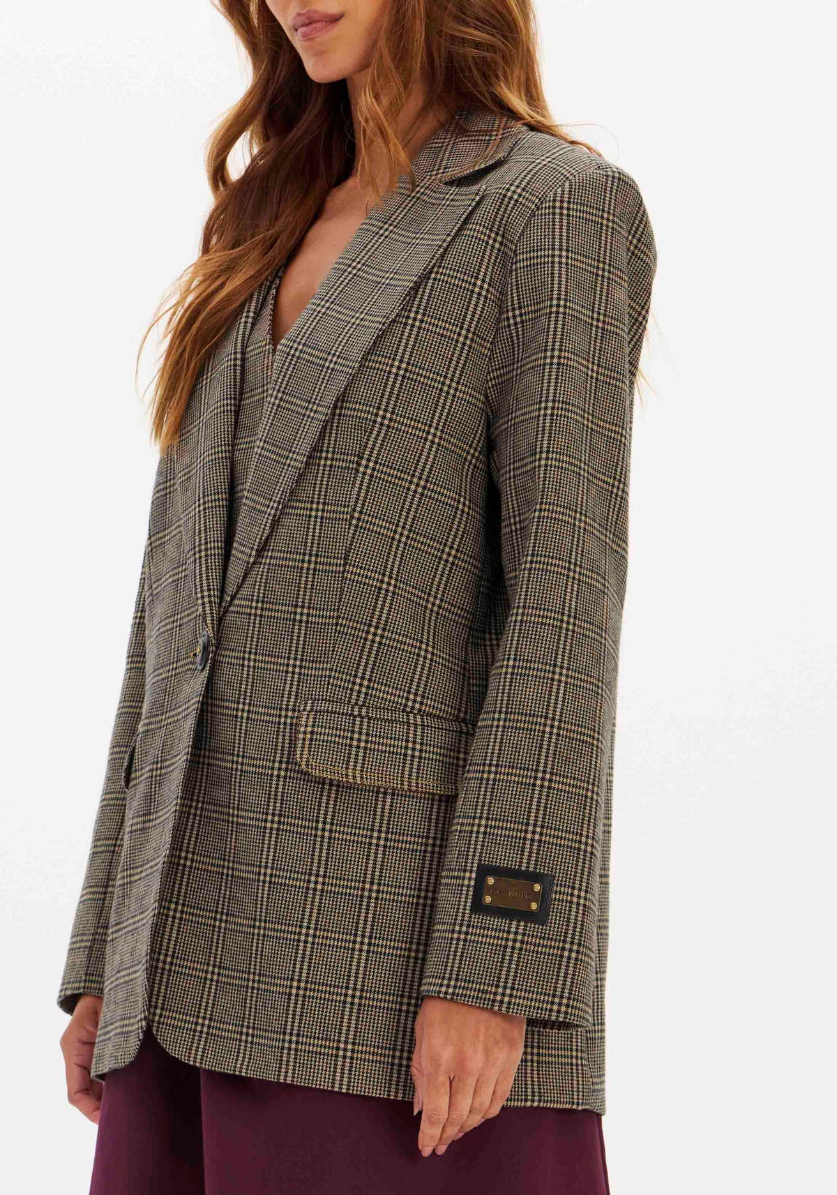 Longline Oversized Gingham Checked Blazer Lança Perfume