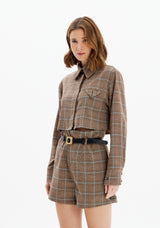 Two-Tone Checkered Cropped Shirt with Shimmer Lança Perfume