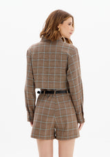 Two-Tone Checkered Cropped Shirt with Shimmer Lança Perfume