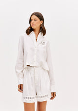 Camisa Cropped de Linho Bordado Lança Perfume