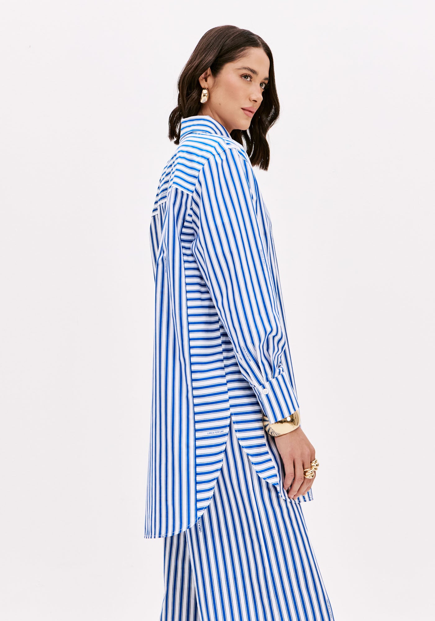 Camisola Longline Pinstripe de Manga Comprida Lança Perfume