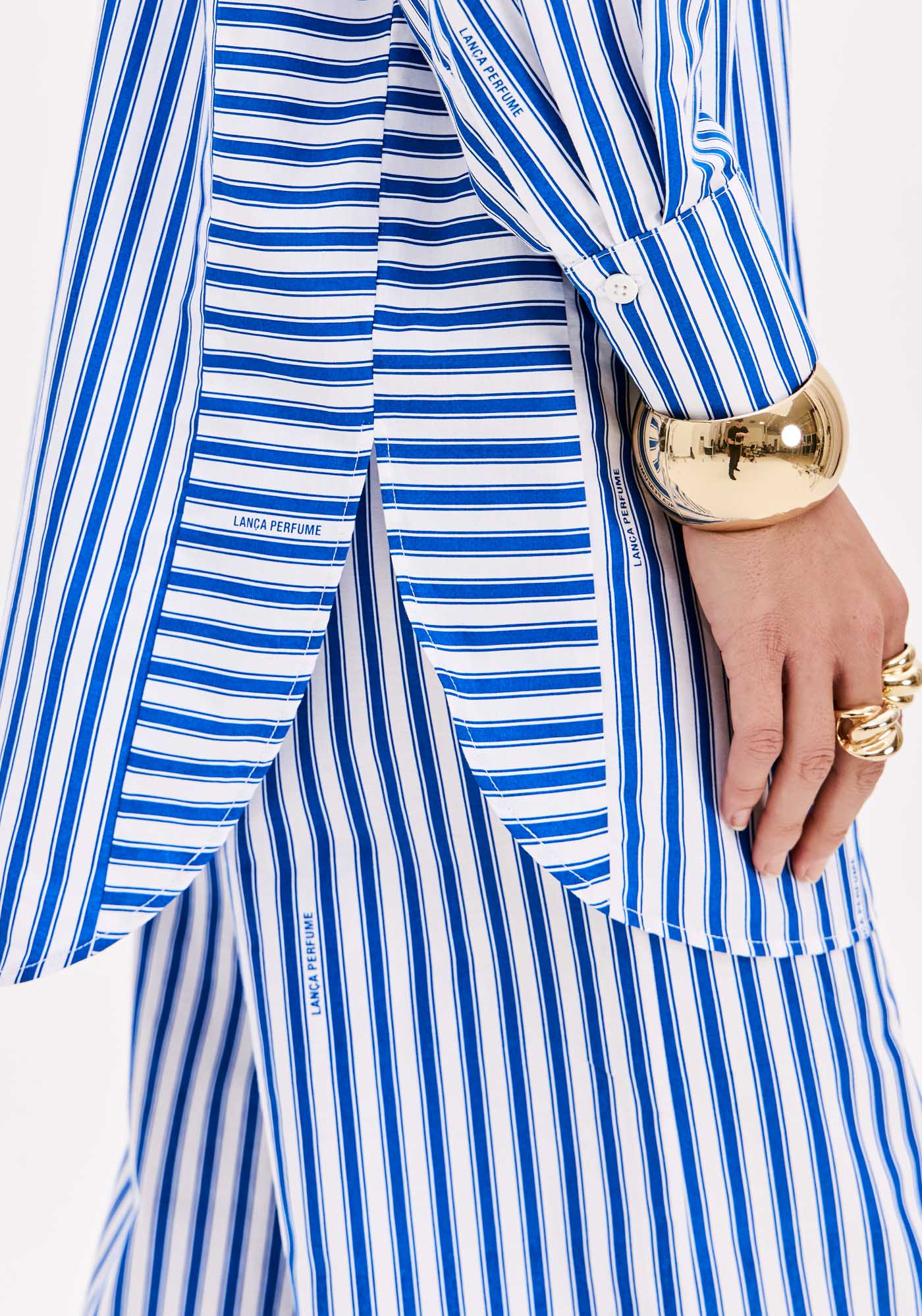 Camisola Longline Pinstripe de Manga Comprida Lança Perfume