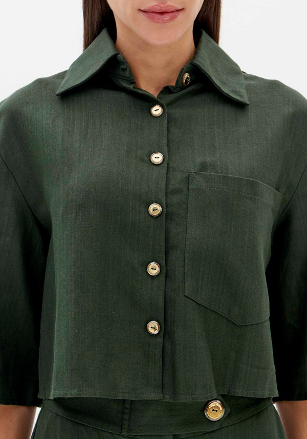 Short Linen-Blend Medium Sleeve Shirt Lança perfume