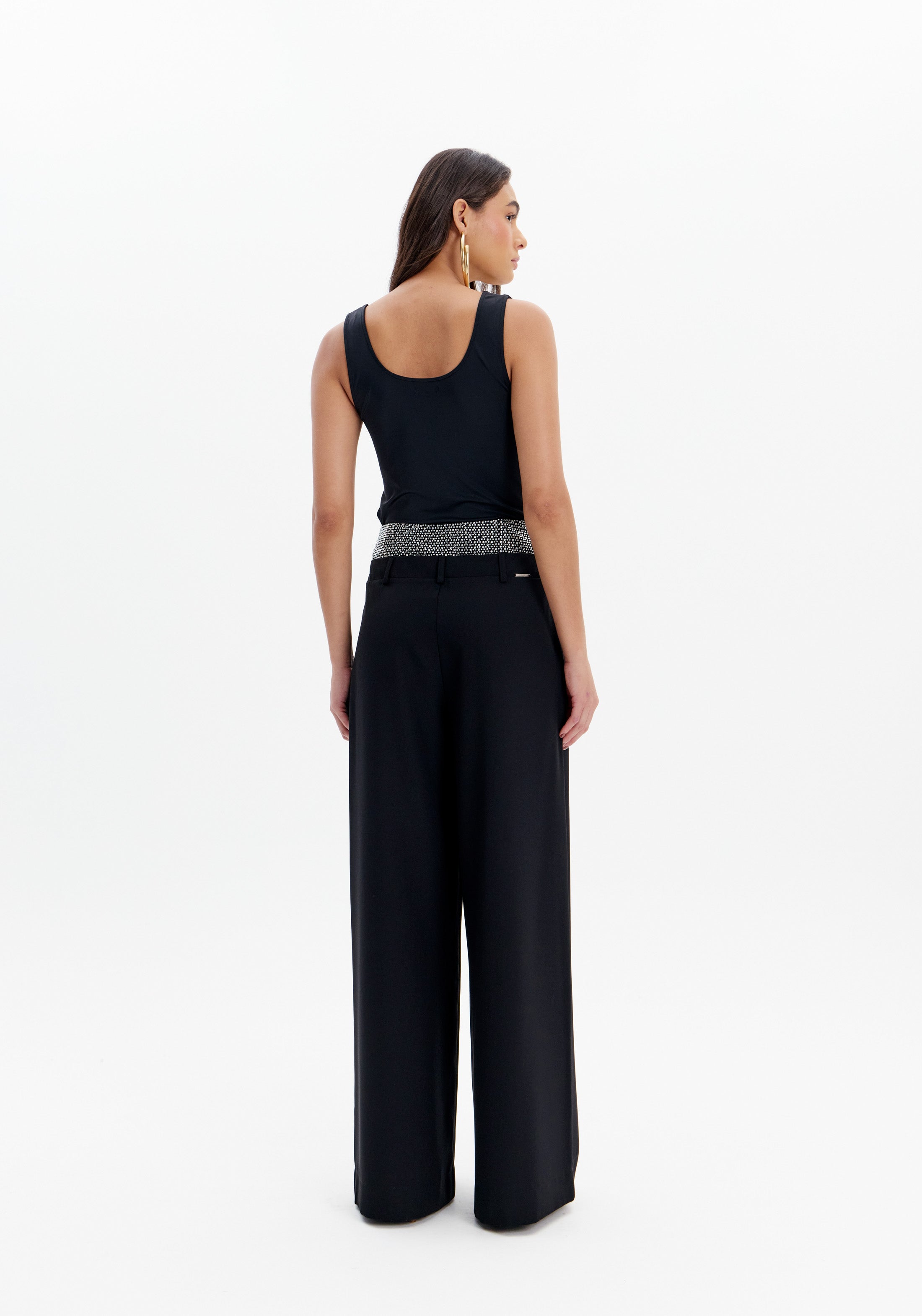 Straight-Leg Tailored Pants with Zipper and Sparkle Details Lança Perfume