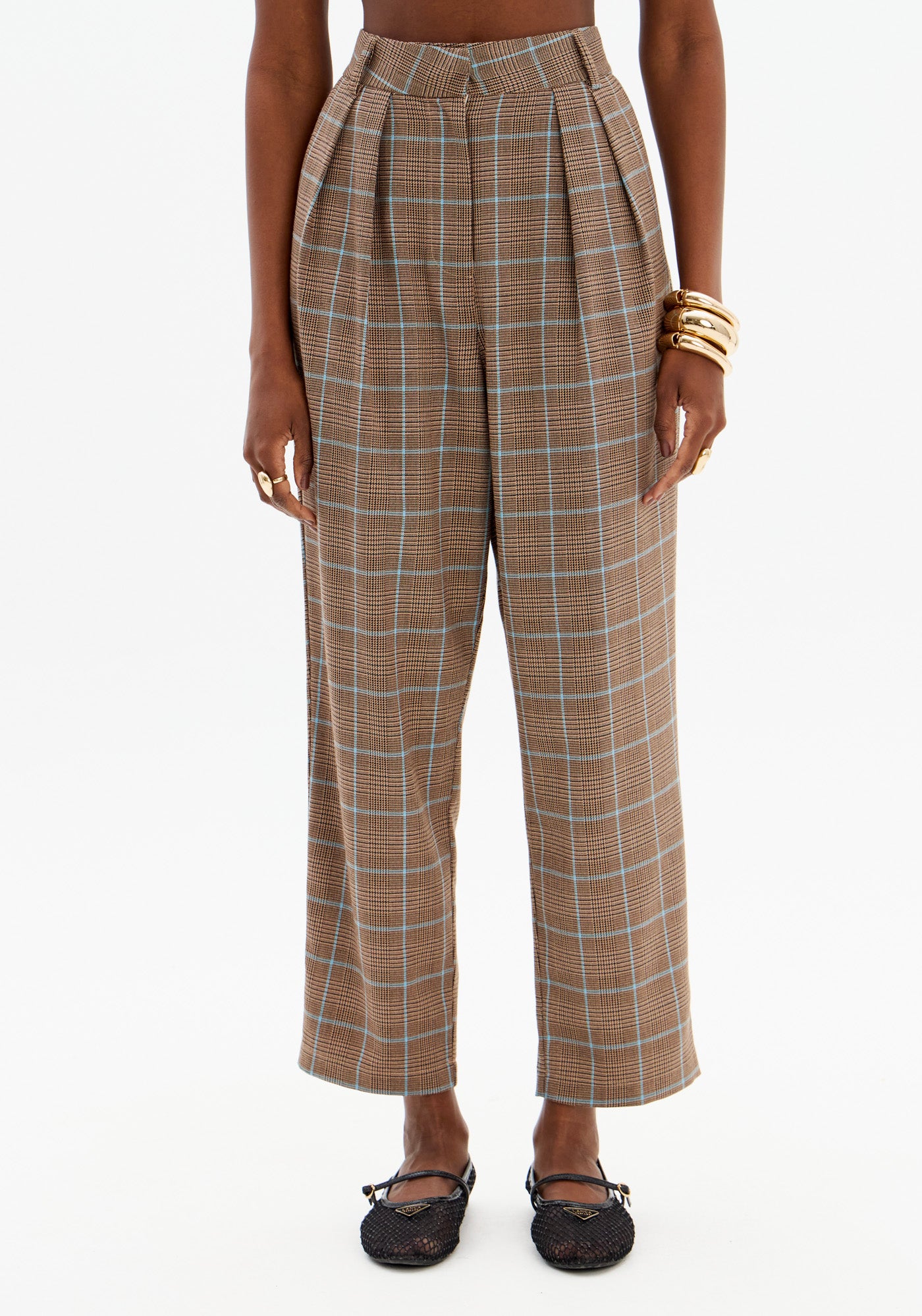 Two-Tone Check Sculpting Slim-Leg Trousers Lança Perfume